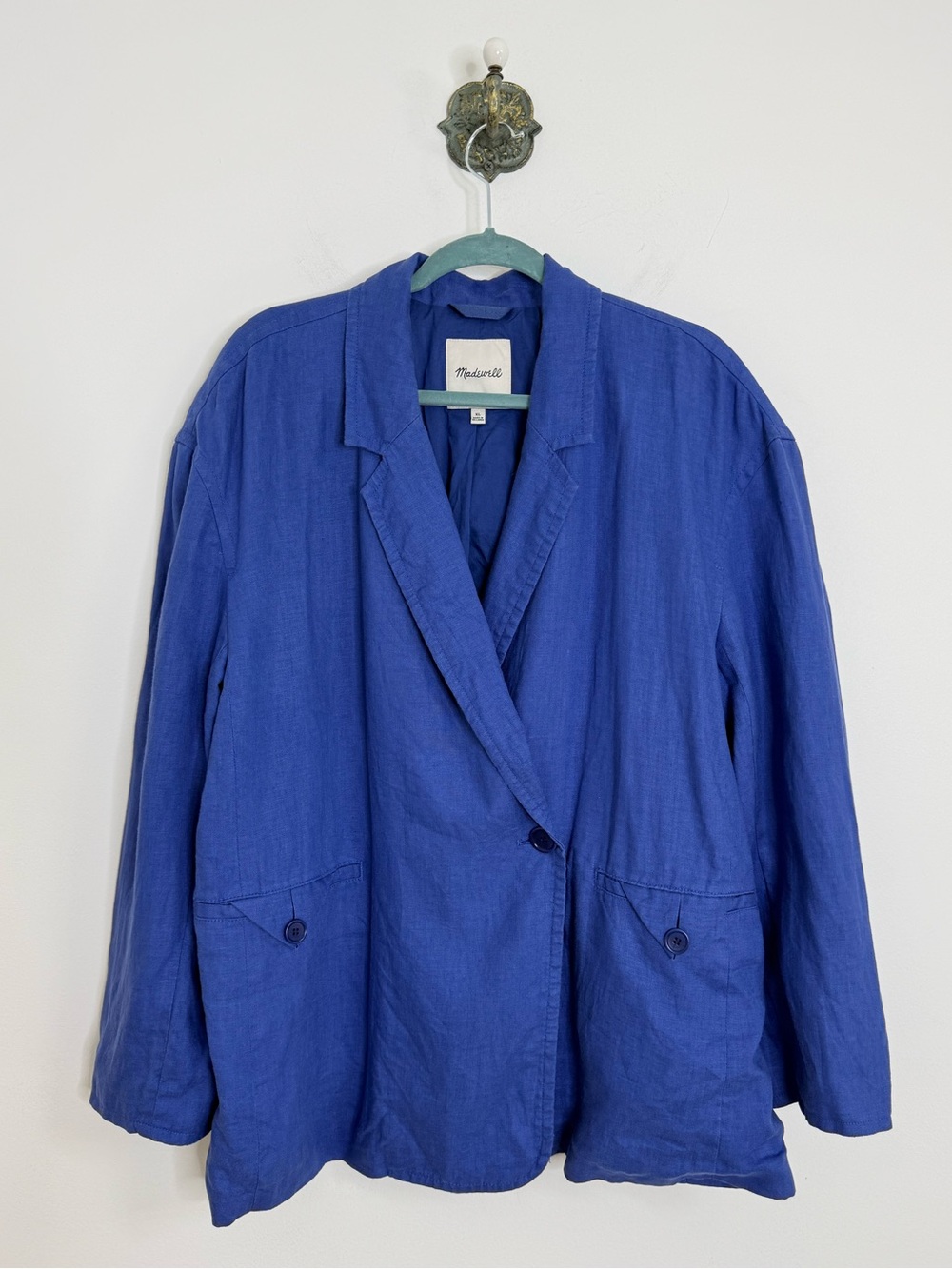 Madewell Blue Linen Double Breasted Crossover Blazer Women's XL NL227 Career